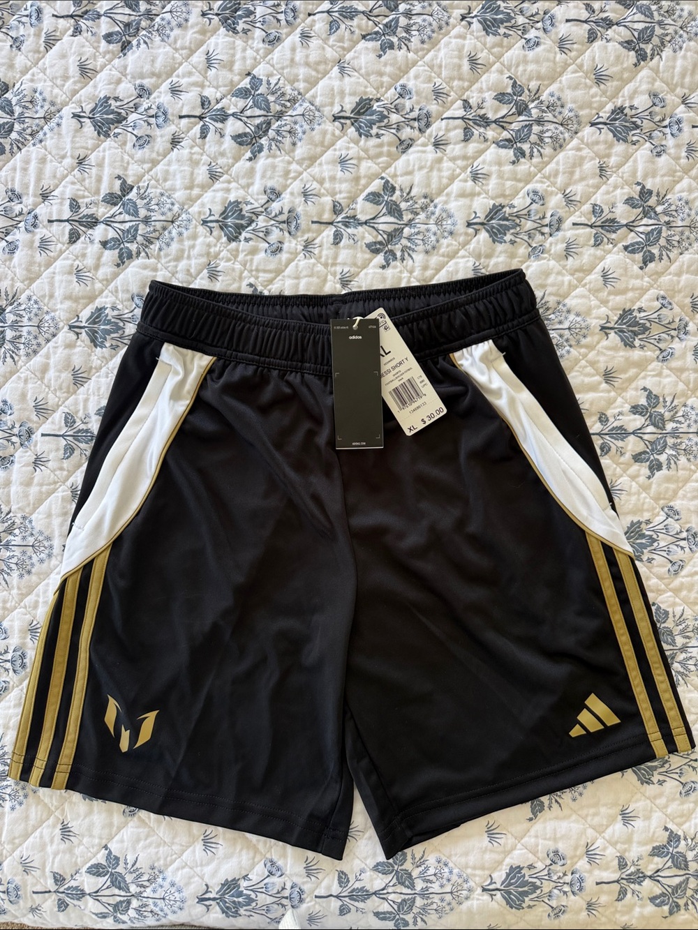 adidas Black Athletic Shorts with Gold Accents and White Panels